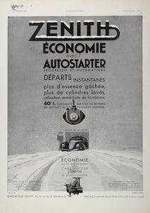 1934 French Ad Zenith Carburetor Automobile Car Winter - ORIGINAL ADVERTISING