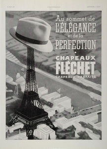 1937 Orig. French Ad Chapeaux FlÃ©chet Hat Eiffel Tower - ORIGINAL ADVERTISING