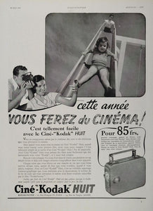 1937 Orig. French Ad Cine Kodak Huit Eight Movie Camera - ORIGINAL ADVERTISING