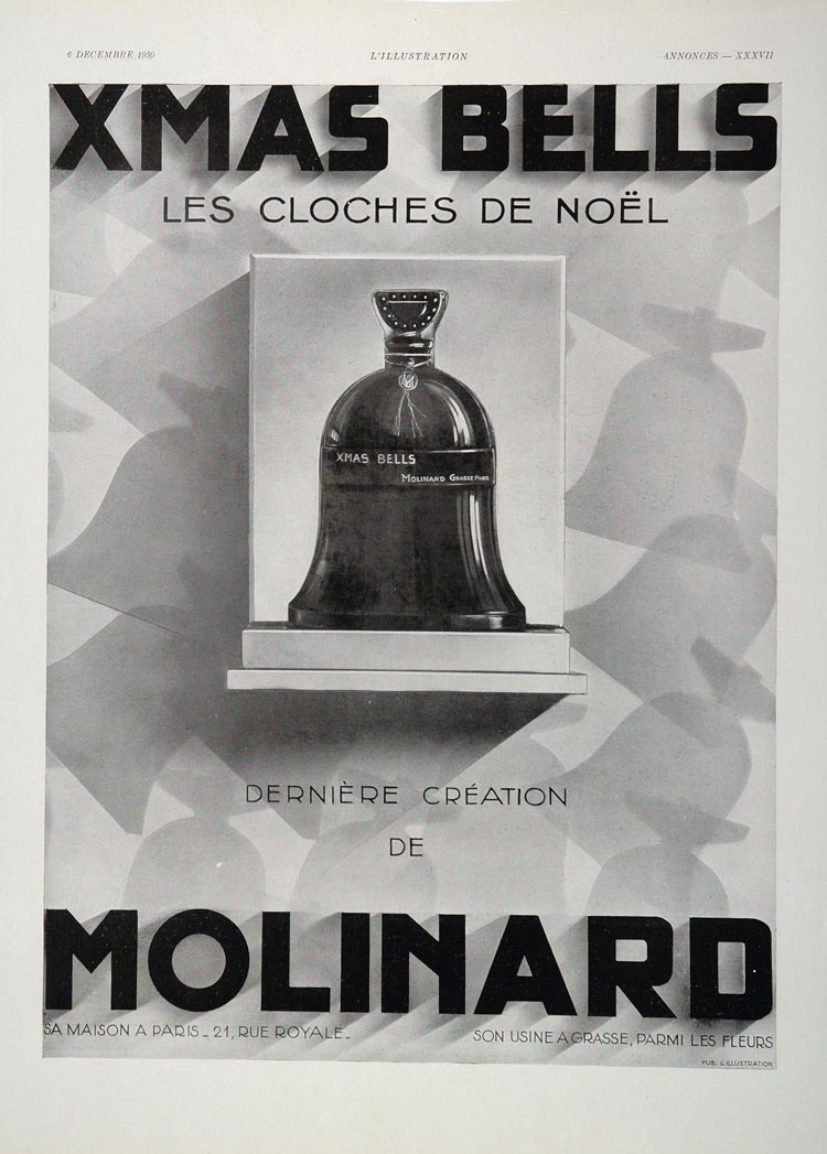 1930 Ad Les Cloches de Noel Christmas Bells Molinard - ORIGINAL ADVERTISING
