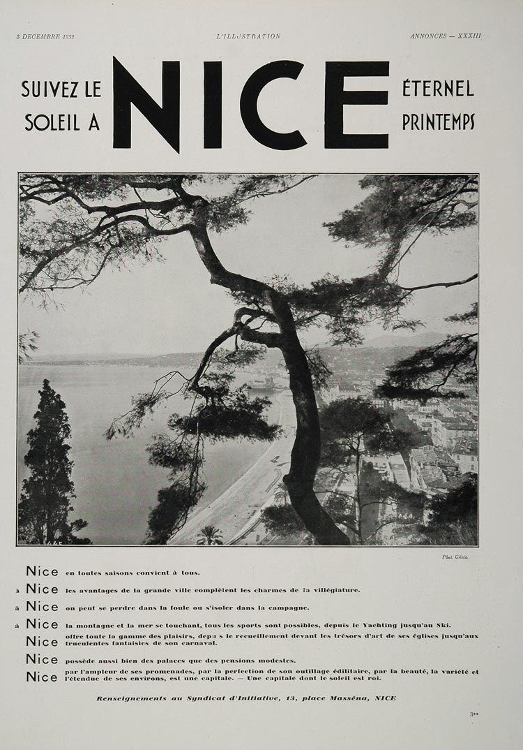 1932 French Travel Ad Nice France Riviera Resort Gileta - ORIGINAL ADVERTISING