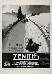 1932 French Ad Zenith Carburetor Winter Car Model U - ORIGINAL ADVERTISING