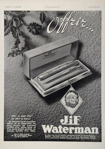1935 French Ad Jif Waterman Pen Box Santa Christmas - ORIGINAL ADVERTISING