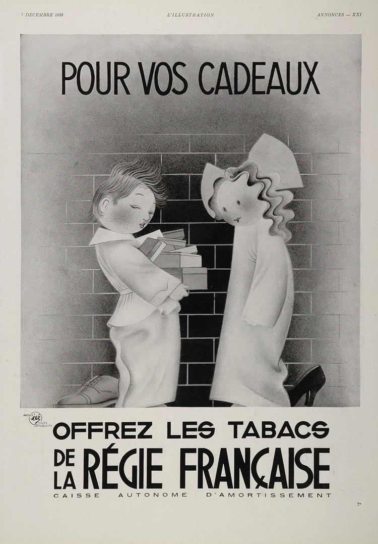 1935 French Ad Tabacs Regie Francaise Tobacco Cigarettes Children Gifts ORIGINAL