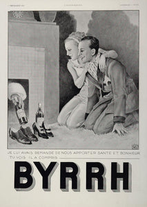 1935 French Ad Byrrh Christmas Eve Santa Claus Leonnec France Drink Fireplace