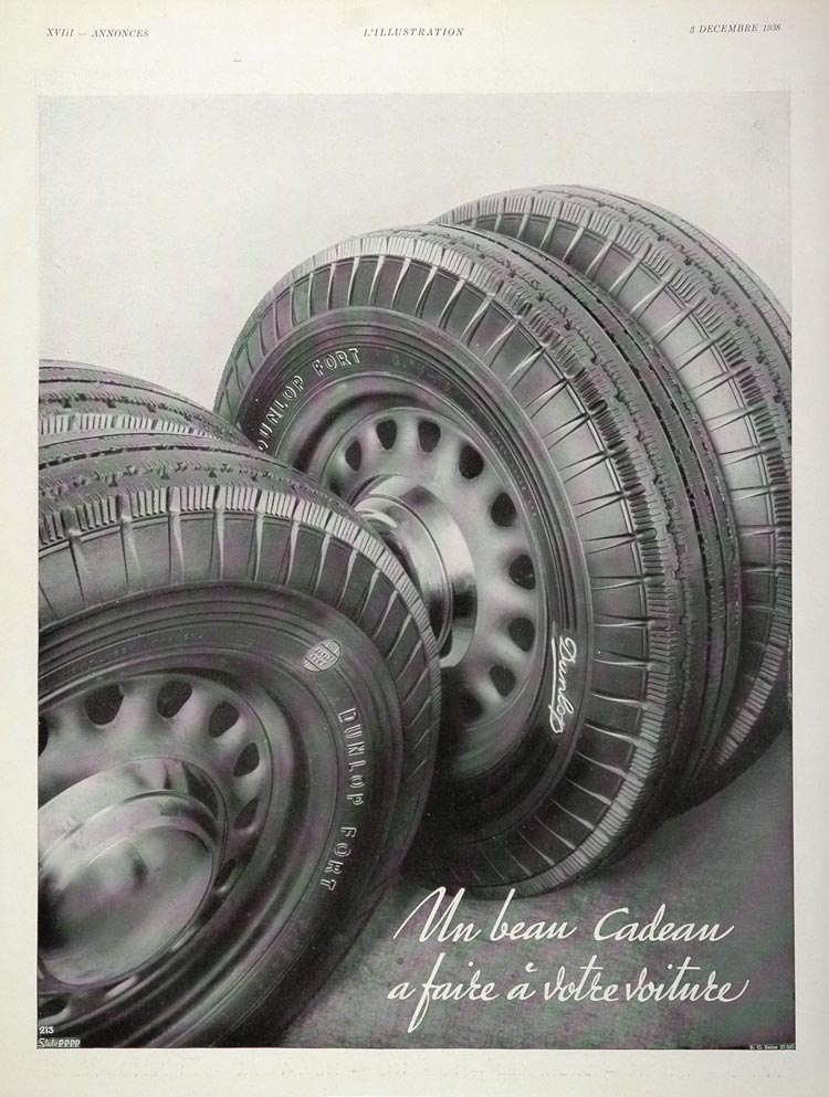 1938 Original French Ad Dunlop Fort Automobile Tires - ORIGINAL ADVERTISING