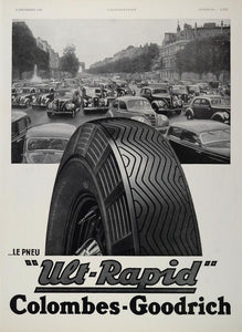 1938 French Ad Columbes-Goodrich Tires Champs-Elysees - ORIGINAL ADVERTISING