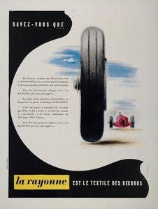 1948 French Ad La Rayonne Tires Race Car Automobile - ORIGINAL ADVERTISING