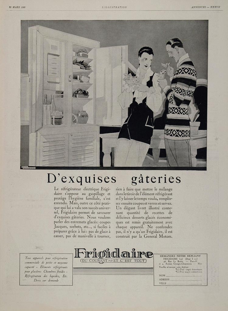 1928 Ad Frigidaire Refrigerator Rene Vincent Art Deco - ORIGINAL FRENCH