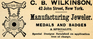 1895 Ad C B Wilkinson Medal Badge Jeweler 42 John St NY - ORIGINAL FS1