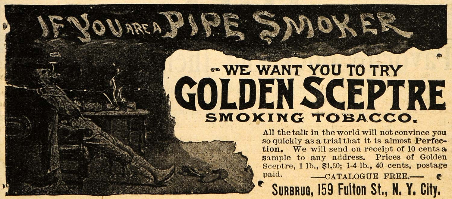 1895 Ad Pipe Smoking Golden Sceptre Tobacco Surbrug NYC - ORIGINAL FS1