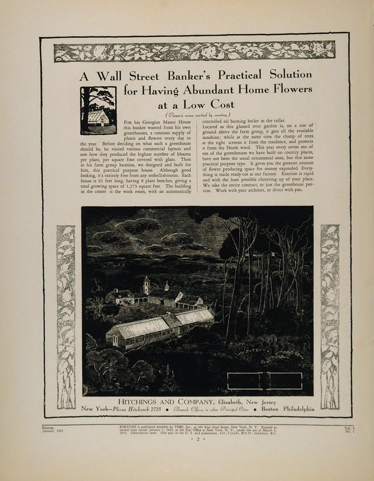 1931 Ad Hitchings Glass Greenhouse Design Elizabeth NJ - ORIGINAL FT1