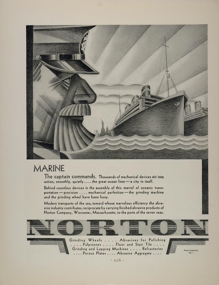 1931 Ad Norton Worcester Massachusetts Sea Captain Ship - ORIGINAL FT1