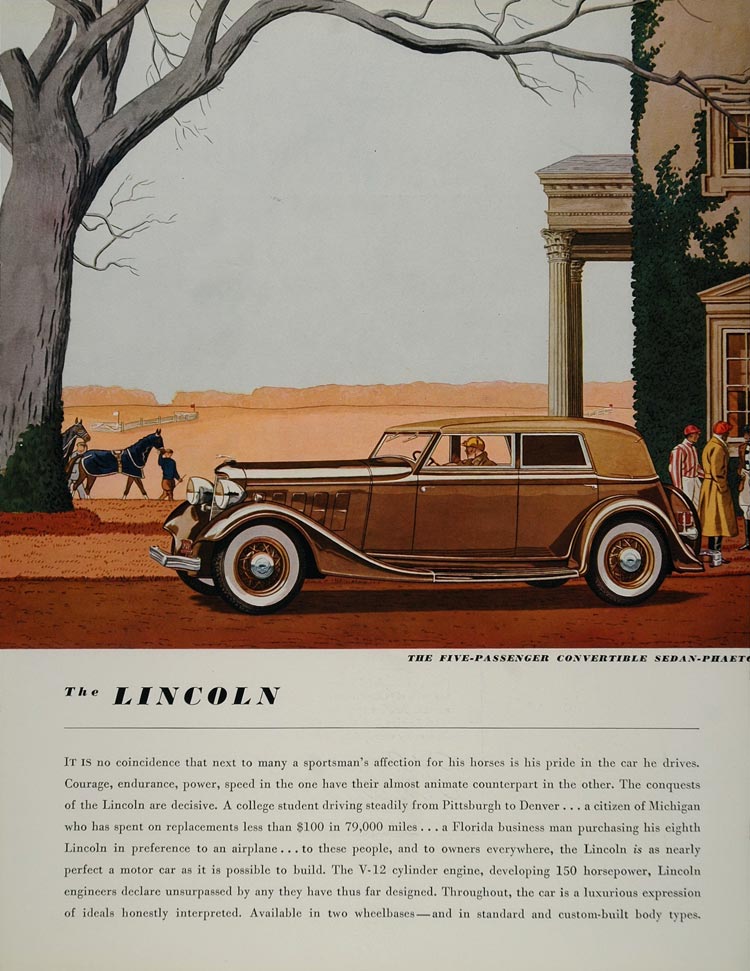 1934 Ad Lincoln Convertible Sedan Phaeton Horse Farm - ORIGINAL ADVERTISING FT1