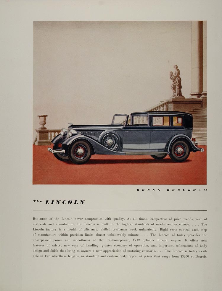 1934 Ad Lincoln Brunn Brougham Vintage Automobile Car - ORIGINAL ADVERTISING FT1