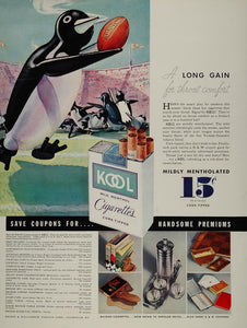 1934 Ad Kool Cigarettes Smoking Penguin Football Game - ORIGINAL ADVERTISING FT1