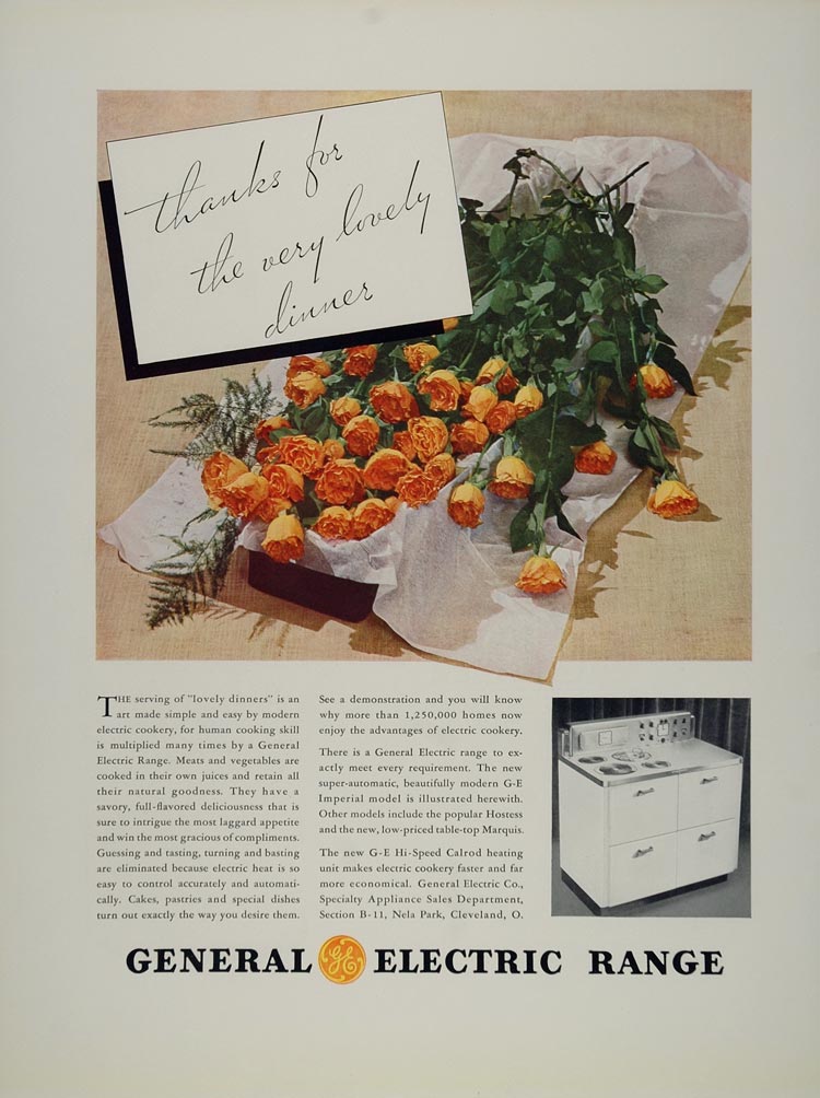 1934 Ad GE General Electric Range Imperial Stove Roses - ORIGINAL FT1