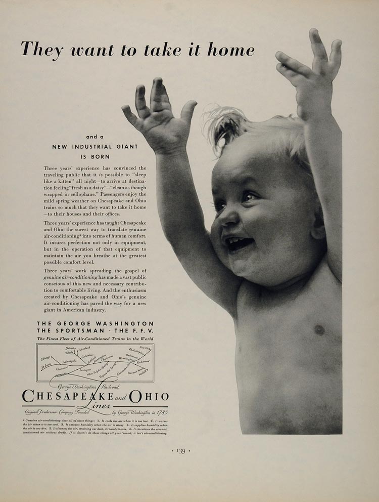 1934 Original Ad Chesapeake Ohio Railway Chessie Baby - ORIGINAL ADVERTISING FT1