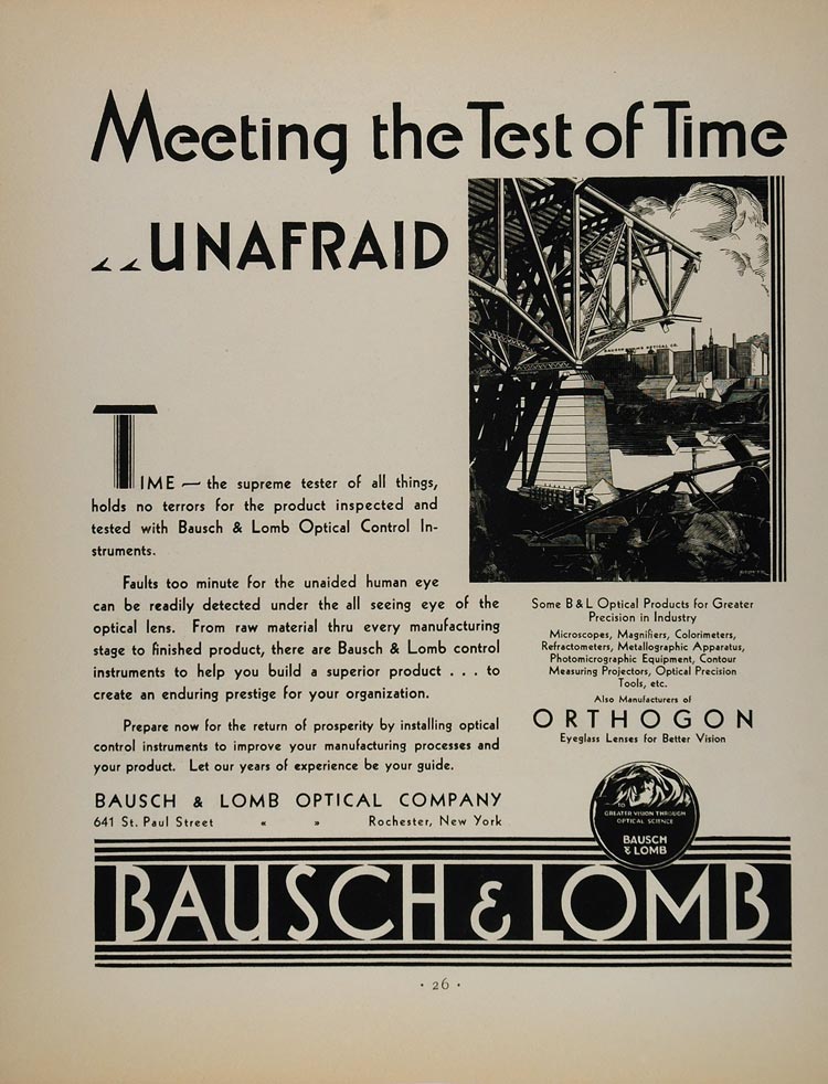 1931 Ad Bausch & Lomb Optical Orthogon Rochester NY - ORIGINAL ADVERTISING FT1