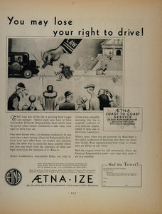 1931 Ad Aetna Car Auto Financial Responsibility Law Arm - ORIGINAL FT1