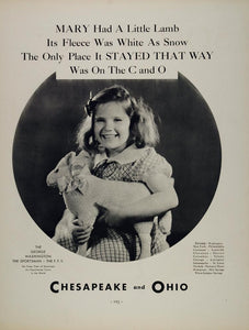 1934 Ad Chesapeake Ohio Railroad Mary Girl Toy Lamb - ORIGINAL ADVERTISING FT1