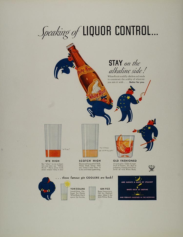 1934 Ad White Rock Cocktail Drink Mixer Policemen NICE - ORIGINAL FT1