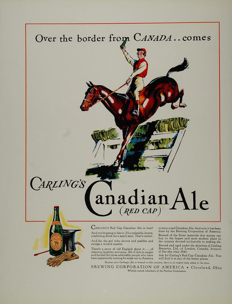 1934 Ad Carlings Red Cap Canadian Ale Beer Horse Jockey - ORIGINAL FT1