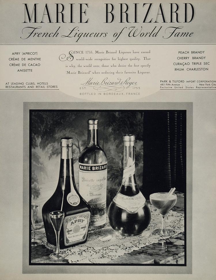 1934 Ad Marie Brizard Liqueurs Anisette Apry Menthe - ORIGINAL ADVERTISING FT1