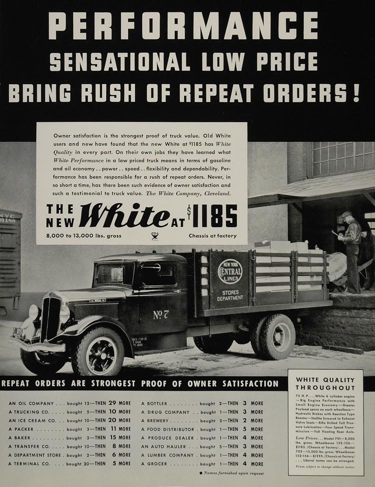 1934 Ad White Delivery Truck New York Central Lines - ORIGINAL ADVERTISING FT1