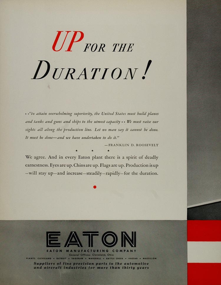1942 Ad Eaton Manufacturing FDR Roosevelt Quote WWII Wartime Industry FT2