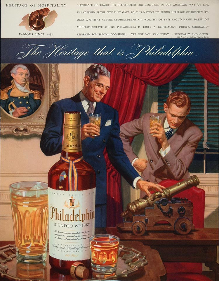 1943 Ad Philadelphia Blended Whiskey Whisky Bottle - ORIGINAL ADVERTISING FT2