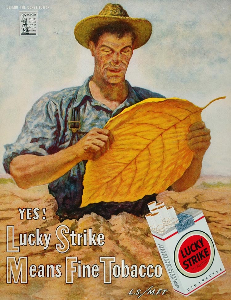 1944 Ad Lucky Strike Cigarettes Tobacco Farmer Leaf - ORIGINAL