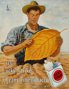 1944 Ad Lucky Strike Cigarettes Tobacco Farmer Leaf - ORIGINAL ADVERTISING FT2