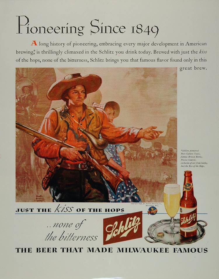 1943 Ad Schlitz Beer Pioneers Conestoga Wagon Train - ORIGINAL ADVERTISING FT2