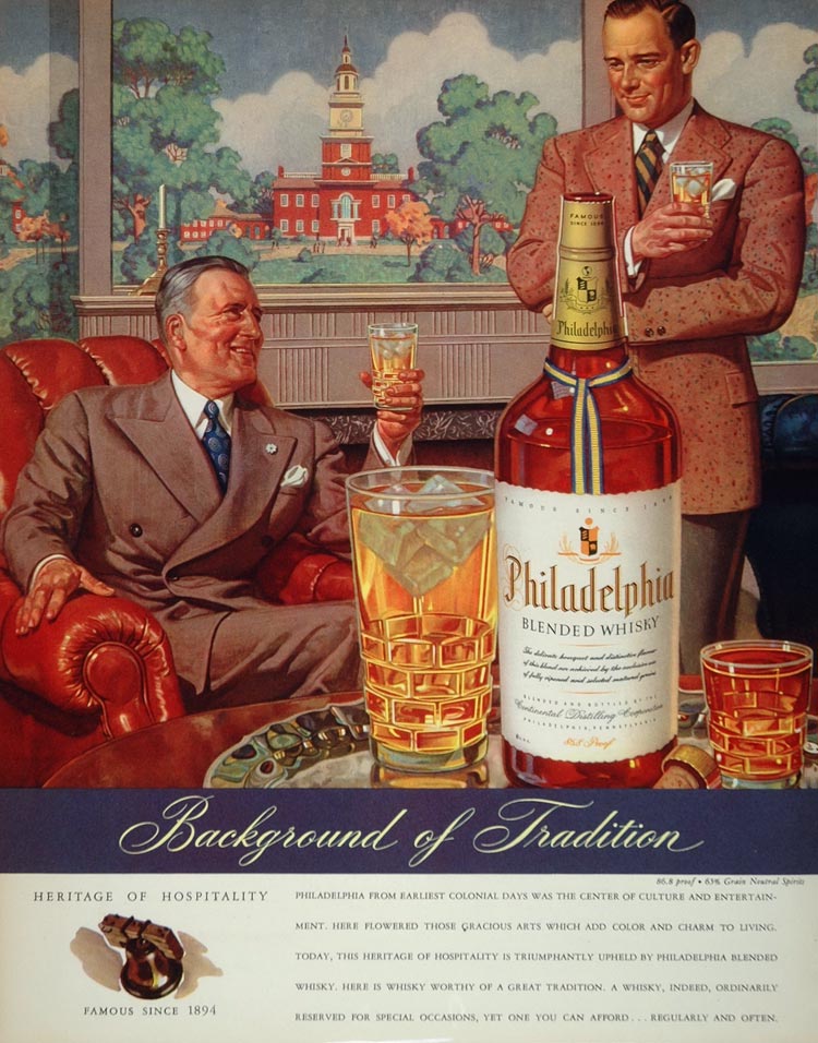 1943 Ad Philadelphia Blended Whisky Whiskey Glasses - ORIGINAL ADVERTISING FT2