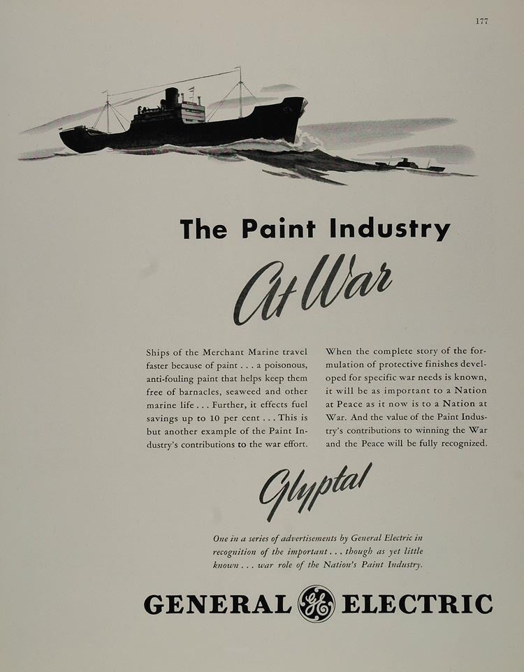 1943 Ad General Electric Glyptal Paint Merchant Marine - ORIGINAL FT2 - Period Paper
