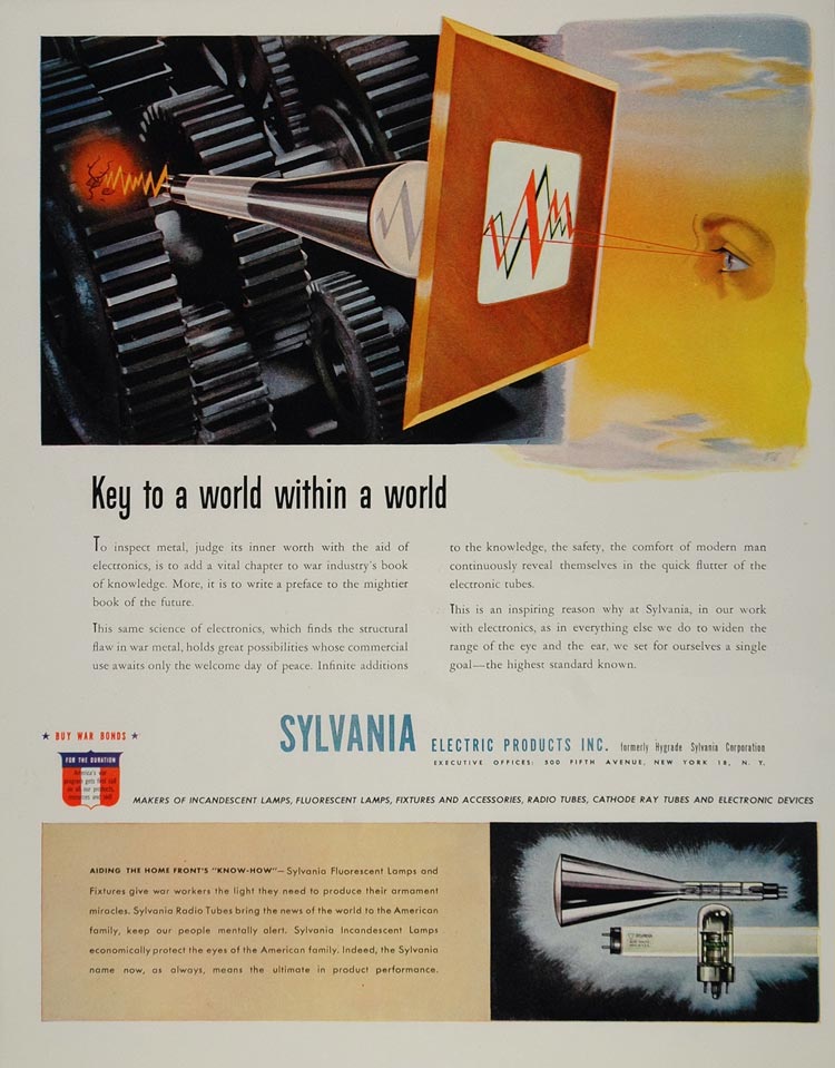 1943 Ad Sylvania Electric Fluorescent Lamp Fixtures WW2 - ORIGINAL FT2