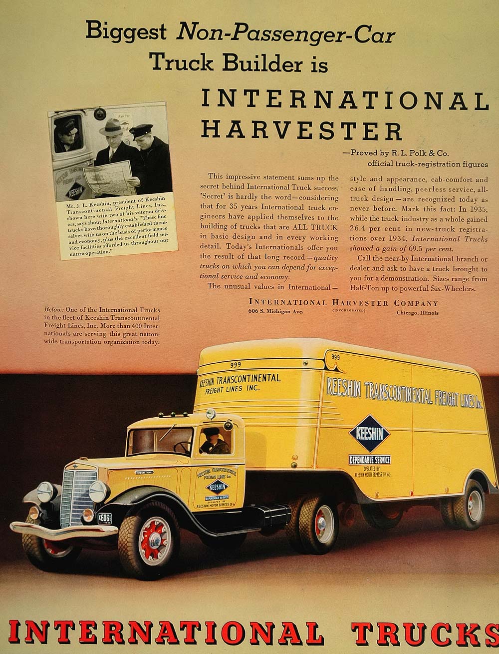 1936 Ad International Harvester Truck Keeshin Freight - ORIGINAL