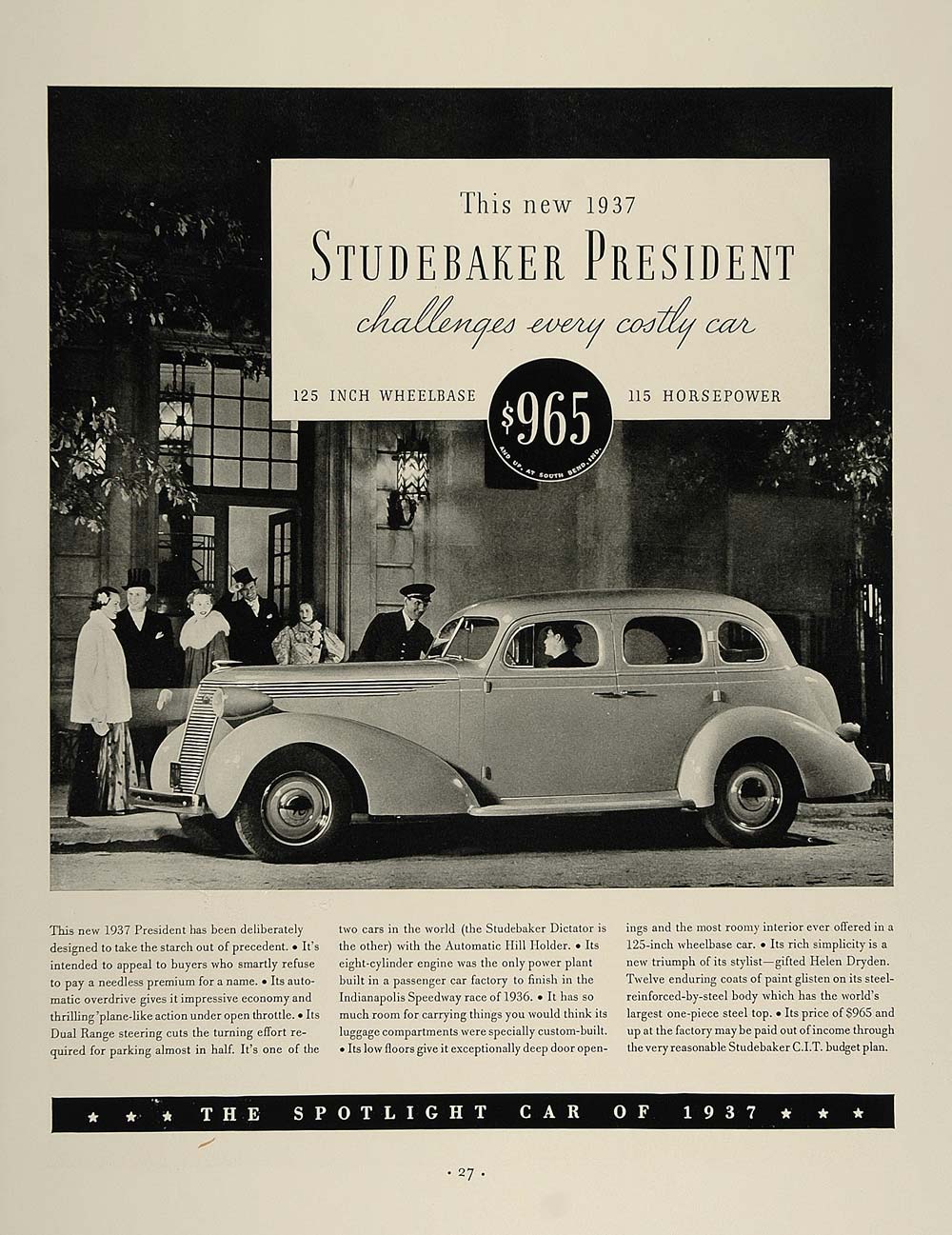 1936 Ad Vintage 1937 Studebaker President Car Sedan - ORIGINAL ADVERTISING FT4