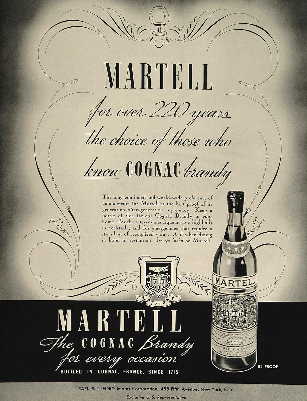 1936 Ad J. & F. Martell Cognac Brandy French France - ORIGINAL ADVERTISING FT4