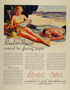1936 Ad Kimberly Clark Paper Beach Man Woman Reading - ORIGINAL ADVERTISING FT4