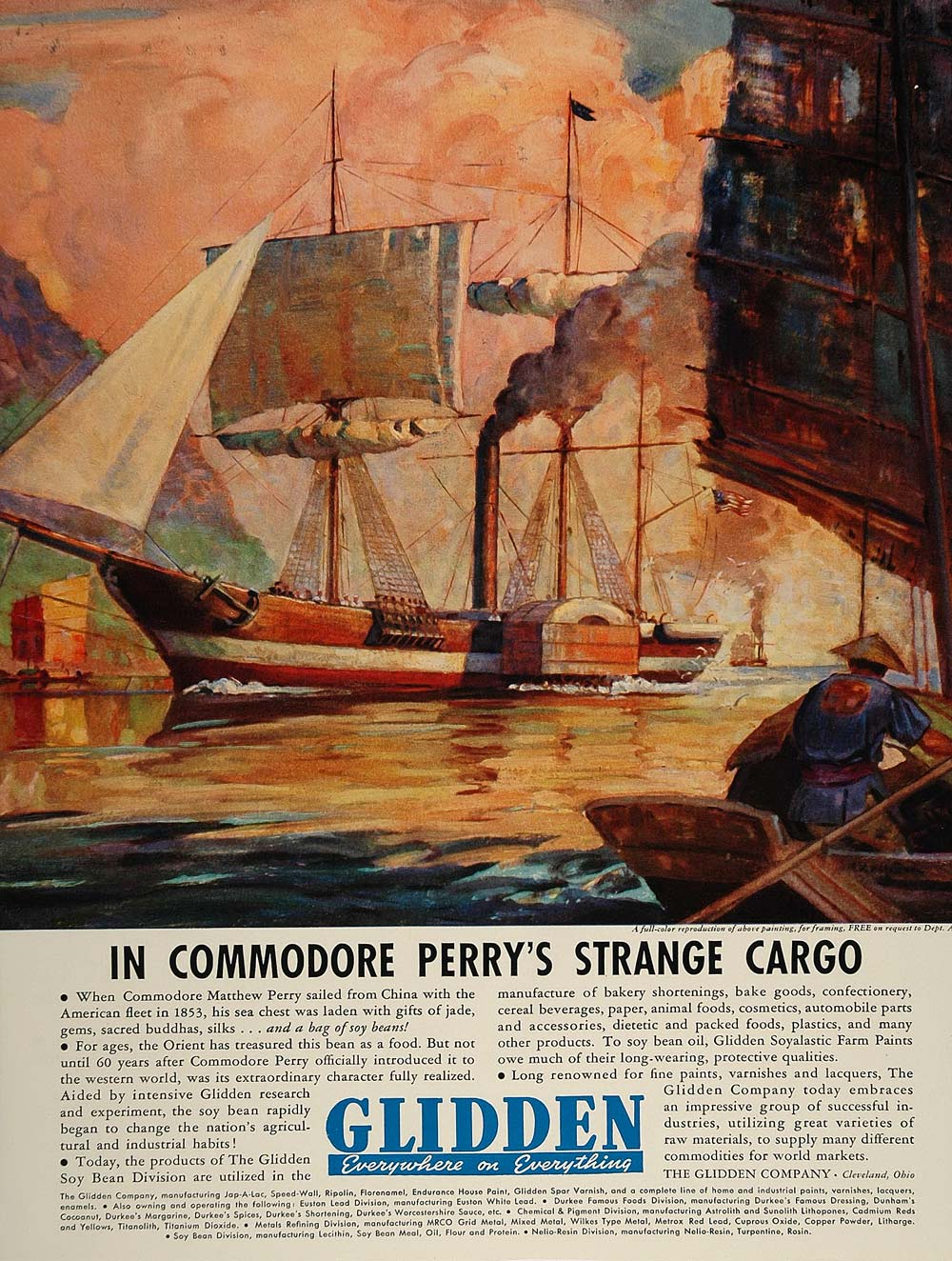 1936 Ad Glidden Soyalastic Paint Commodore Perry Ship - ORIGINAL ADVERTISING FT4