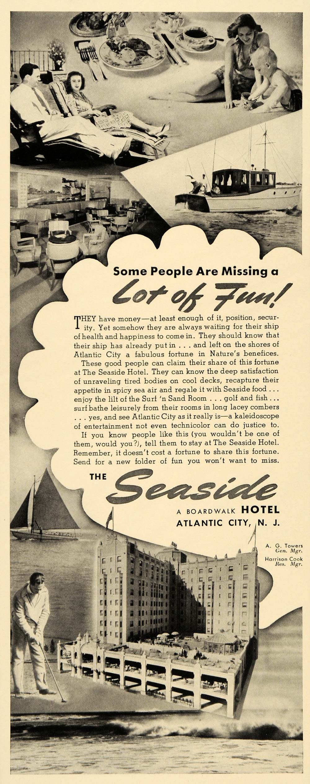 1940 Ad Seaside Hotel Building Boardwalk Atlantic City - ORIGINAL FT6A