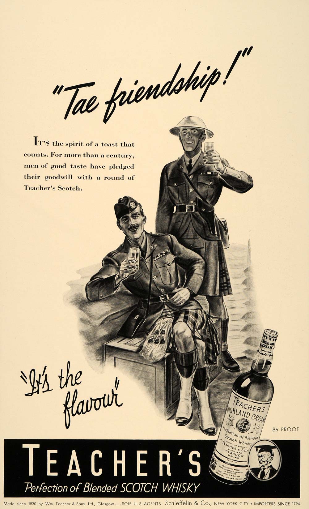 1941 Ad Teacher's Scotch Whisky Scottish Soldiers Kilts - ORIGINAL FT6A