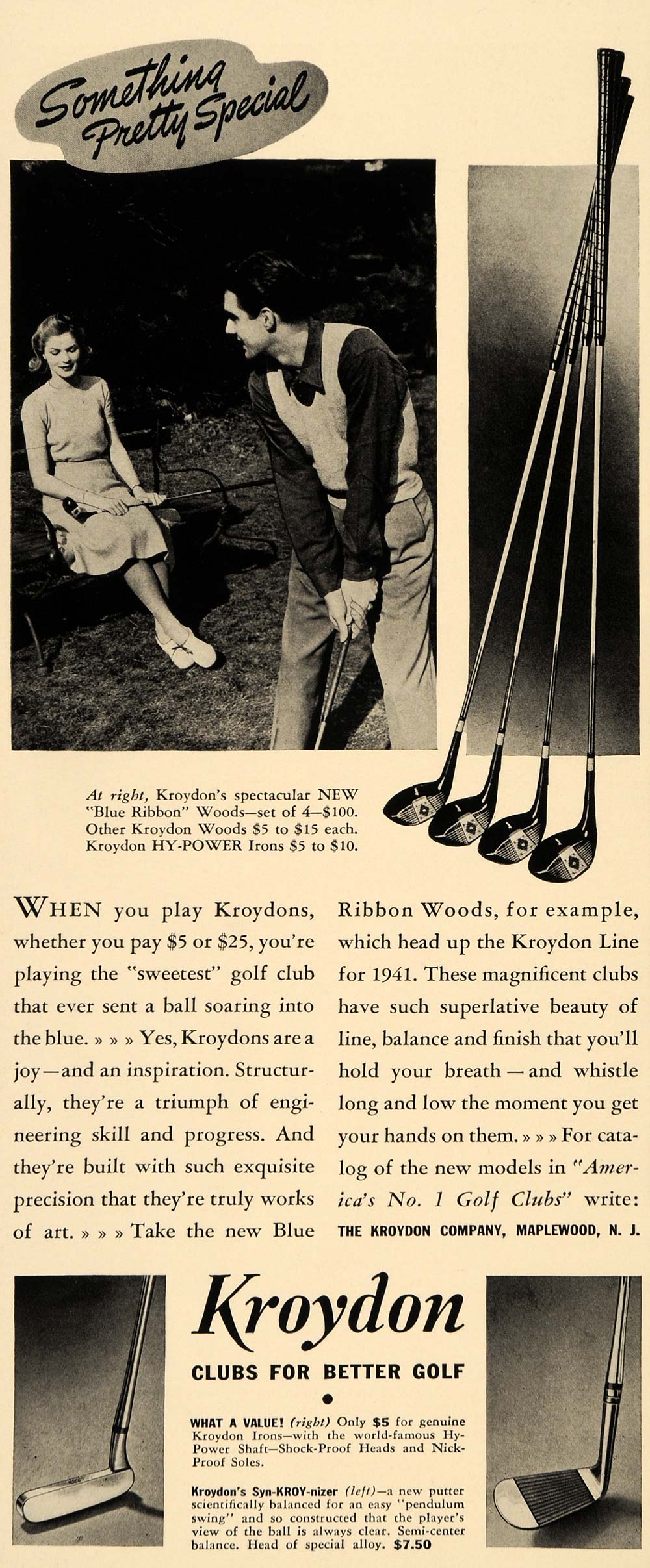 1941 Ad Kroydon Golf Clubs Blue Ribbon Woods Irons - ORIGINAL ADVERTISING FT6A