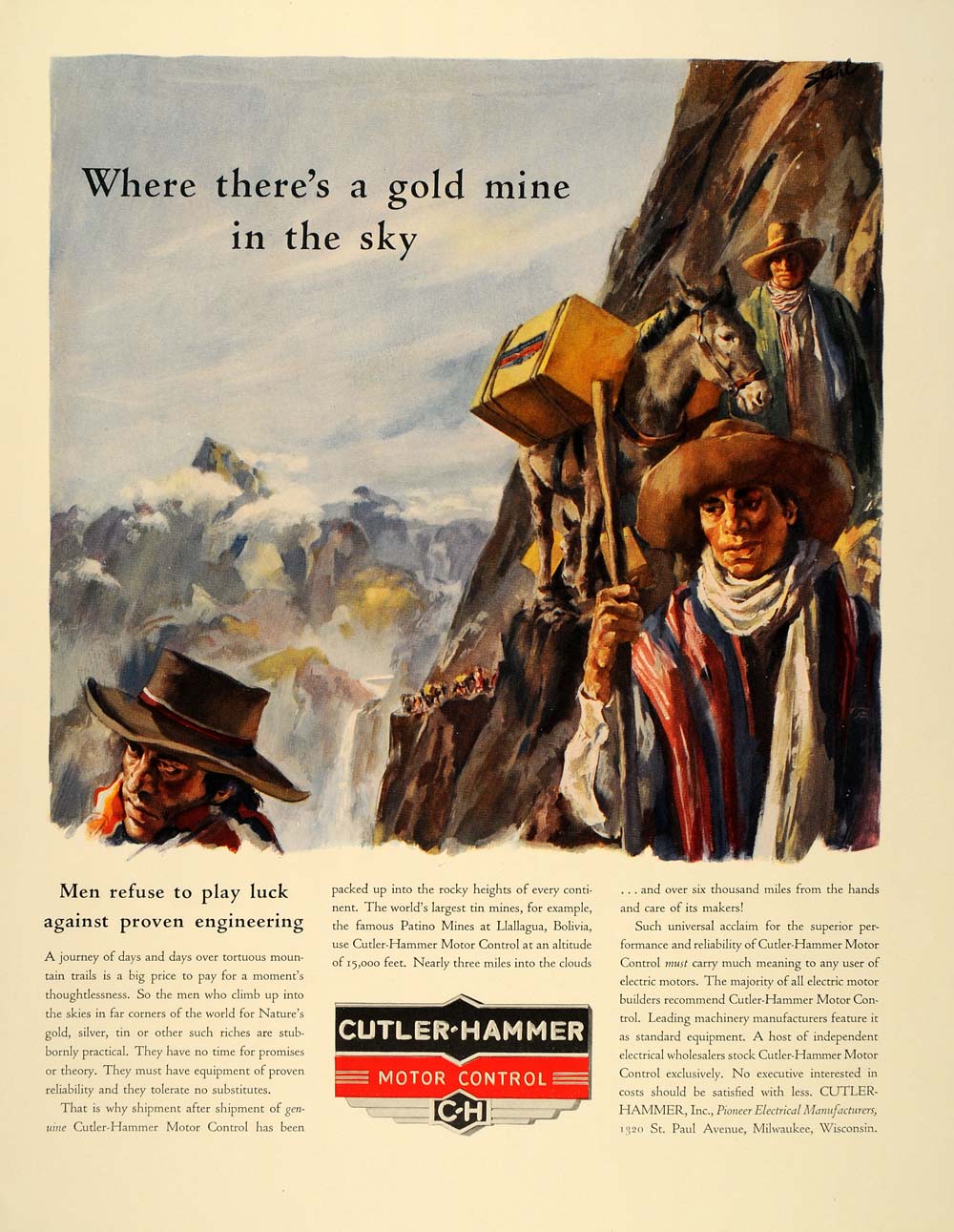 1939 Ad Cutler Hammer Platino Mines Bolivia Bolivians - ORIGINAL ADVERTISING FT6