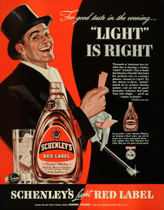 1939 Ad Schenley's Red Label Whiskey Man Top Hat Cane - ORIGINAL ADVERTISING FT6