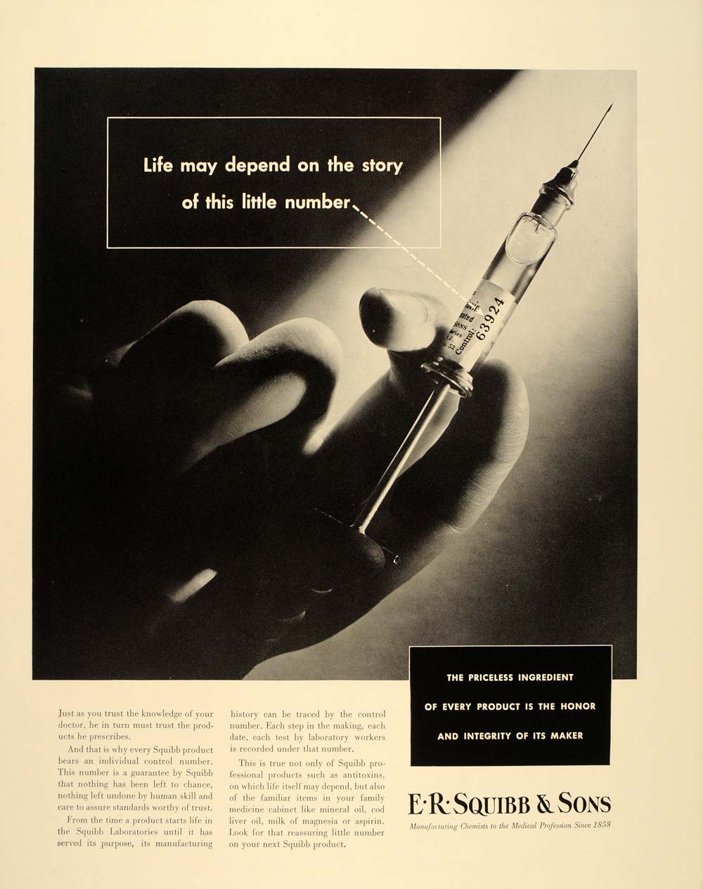 1939 Ad Squibb Laboratories Pharmaceuticals Needle - ORIGINAL ADVERTISING FT6