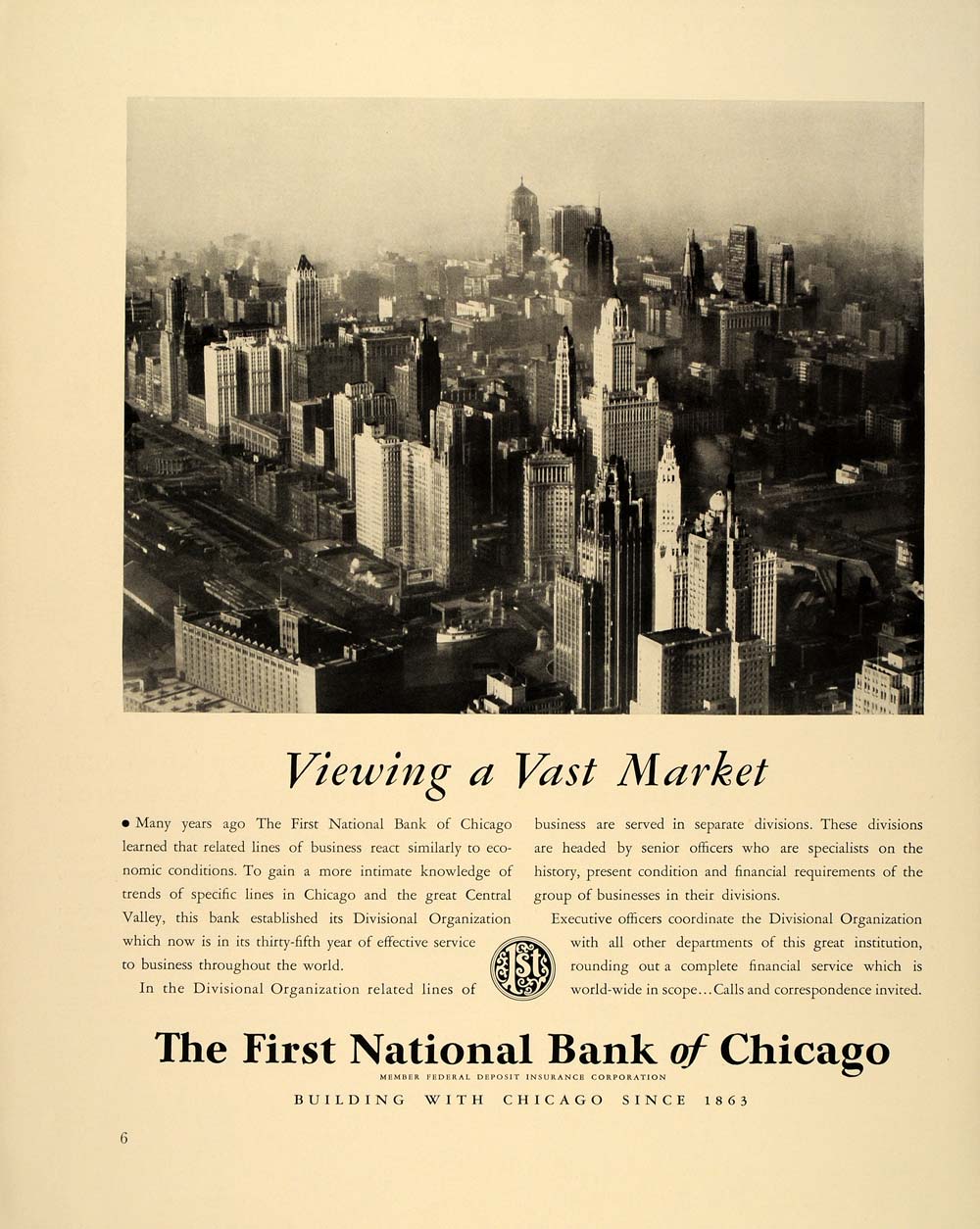 1939 Ad First National Bank Chicago Skyline Buildings - ORIGINAL ADVERTISING FT6