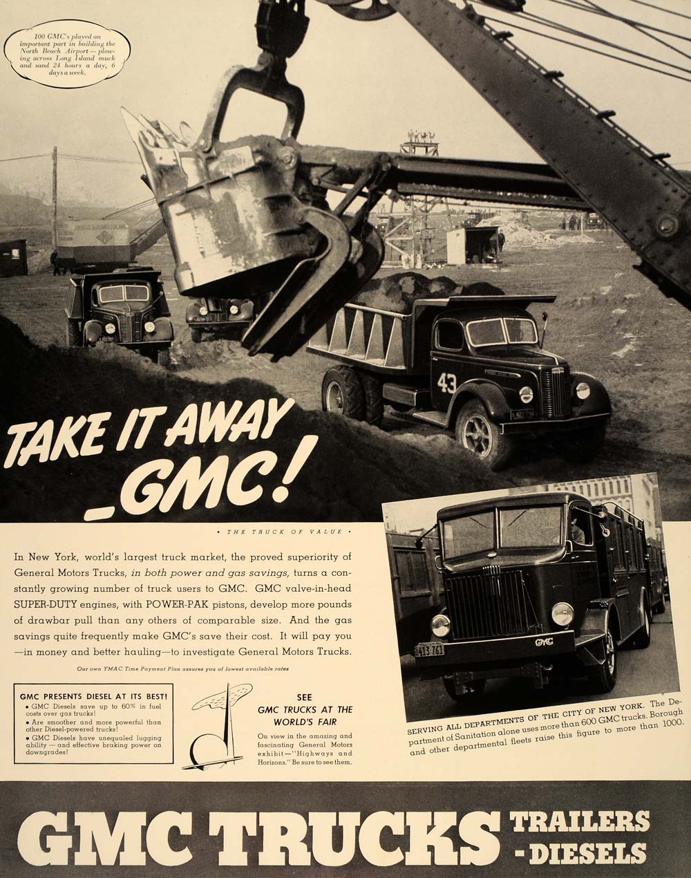 1939 Ad GMC Truck Sanitation LaGuardia Airport NYC - ORIGINAL ADVERTISING FT6